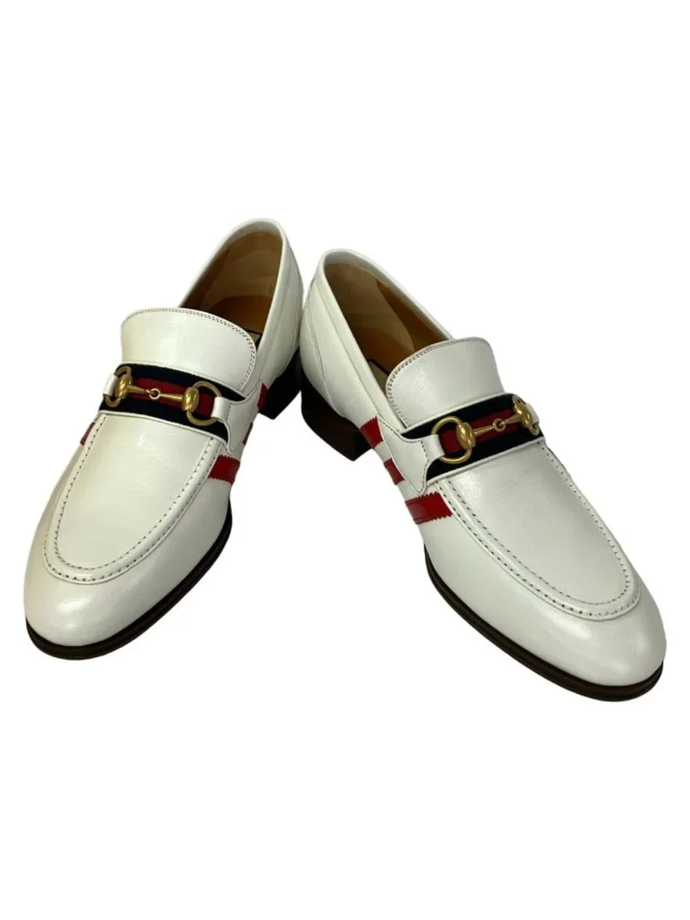 Gucci Loafers 10 3 Stripe Horsebit Ivory Red Multi Leather
